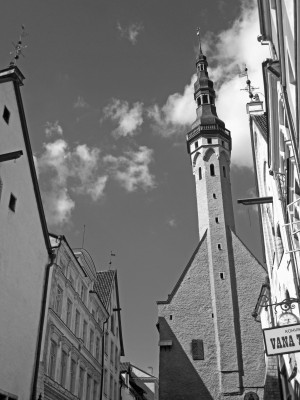 Looking Up in Tallinn Estonia B&W